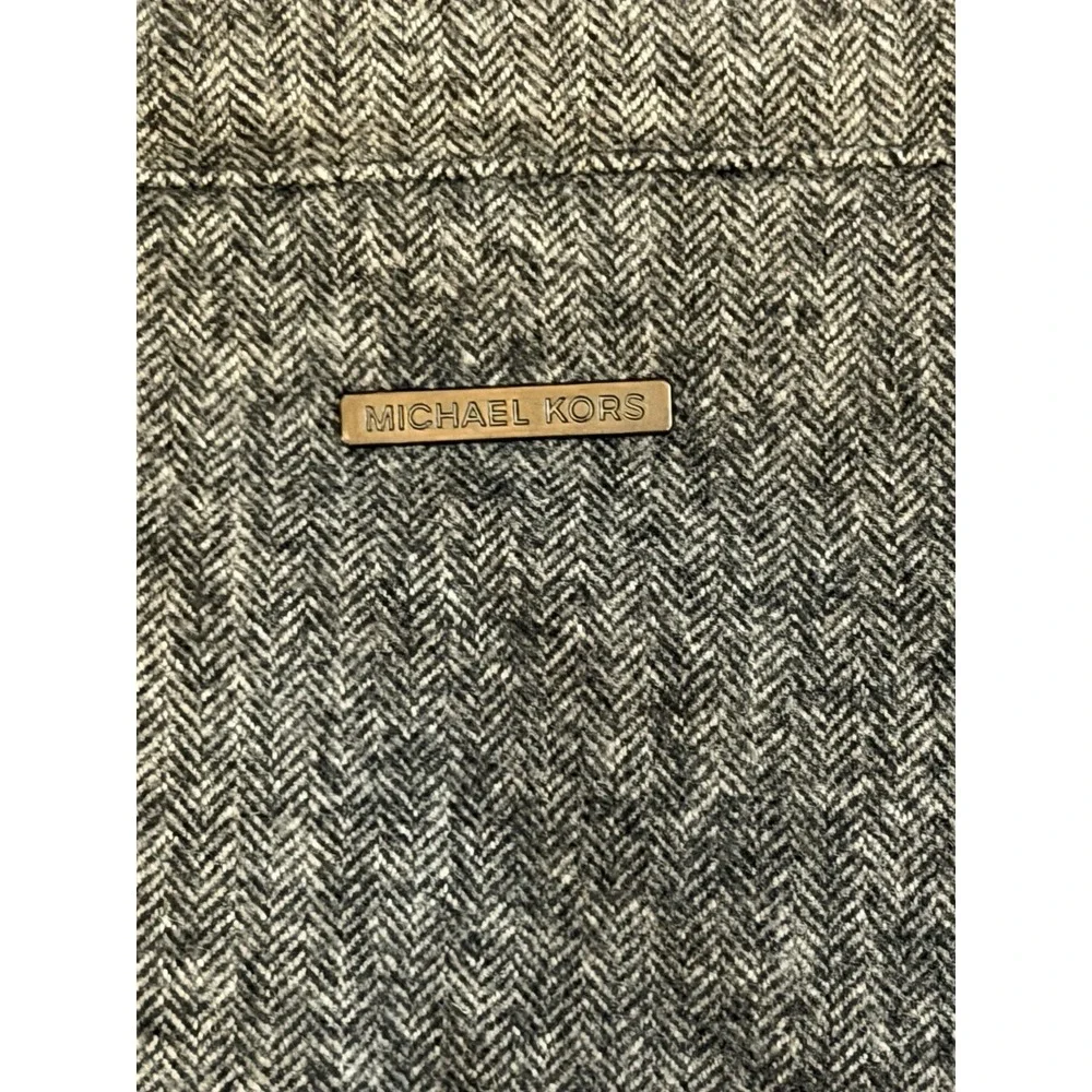 Michael Kors Full Zip Herringbone Wool Gray Black Down Puffer Vest Men XXL‎